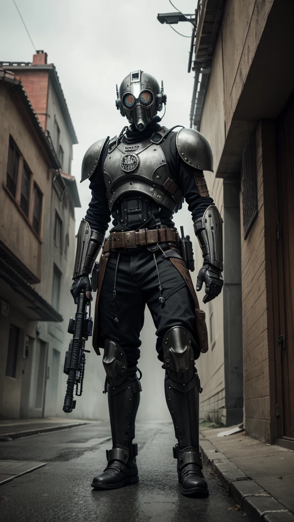 there are many people with helmets and helmets with gas masks, dieselpunk cyborgs, necro xiii, symmetrical dieselpunk warrior, necro iii, necro borja, black machine dieselpunk grimcore, still from the Aztec cyborg film, necro, highly detailed cgsociety, robot cyborgs