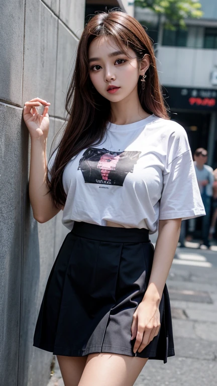 solo , 1girl , Thai girl , shirt hiphop styes , big breast , skirt hiphop styes