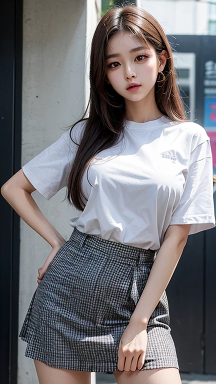 solo , 1girl , Thai girl , shirt hiphop styes , big breast , skirt hiphop styes