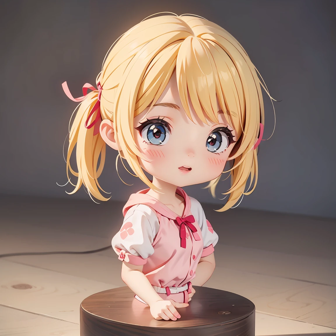 Super Chibi Character:1.8、wearing cute sandals、All-over simple and bright background:1.8、Blonde Hair、Cute 7 year old girl、Random cute outfits、Short legs、Sandals with ribbon、A fun look and a fun pose