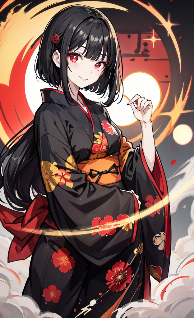 Black Hair, Red eyes, daughter, woman, yukata, smile,