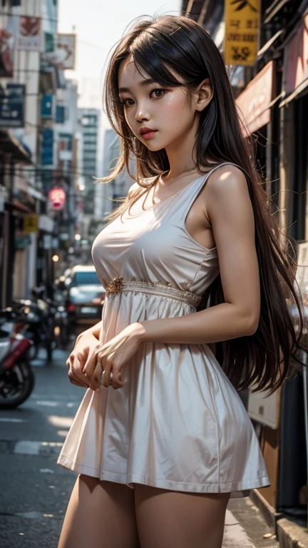 solo , 1girl , Thai girl , dress hiphop styes , mid breast ,