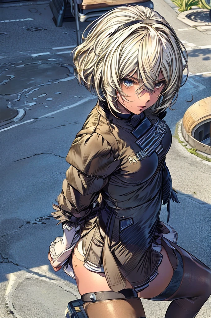 (Anatomically correct,),Skin Texture, Lightly tanned skin,alone,woman,(Wavy Hair,Blonde),(panties), (school uniform:1.5),