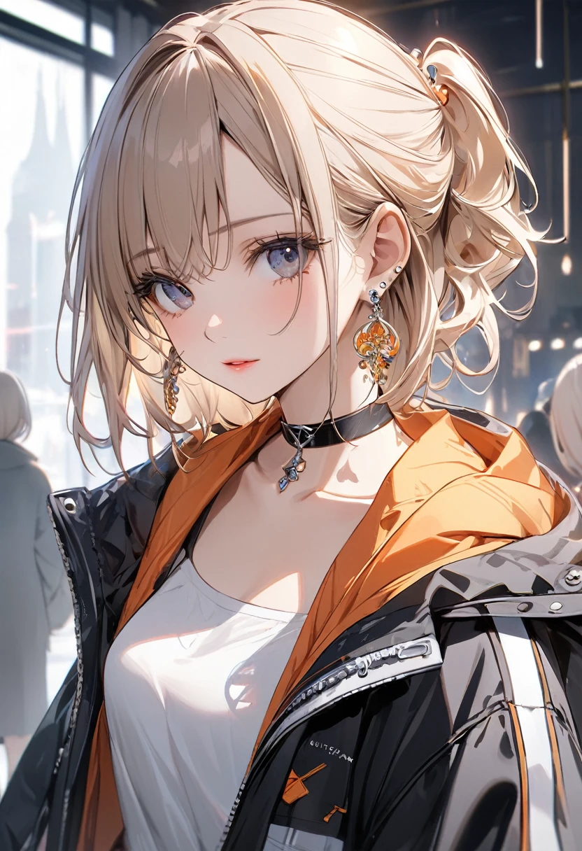 best quality, super_delicate, beautiful, 8k, jacket, earrings, choker, concept