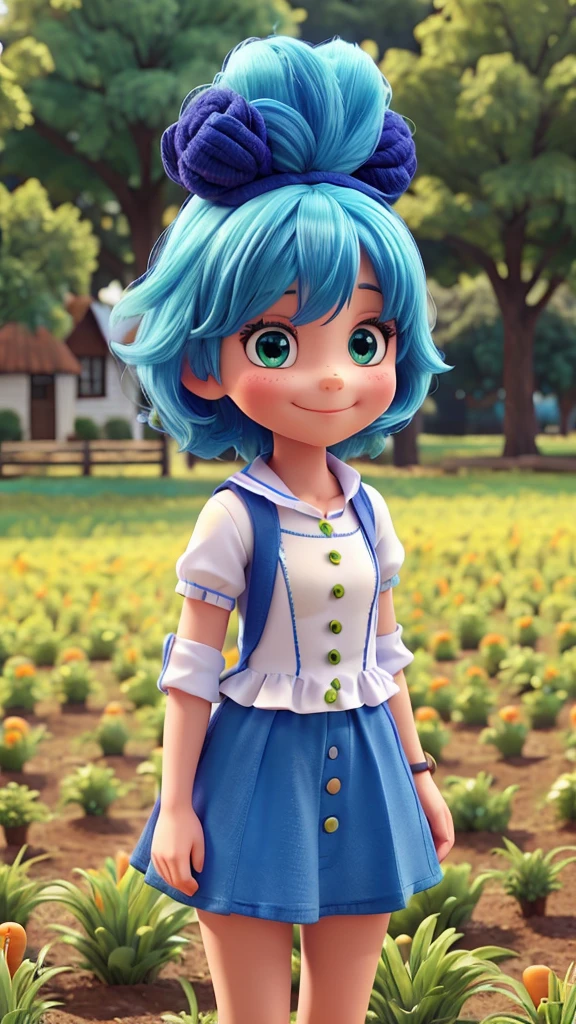 Happy blue hair is in the carrot field green eye with cute little outfit