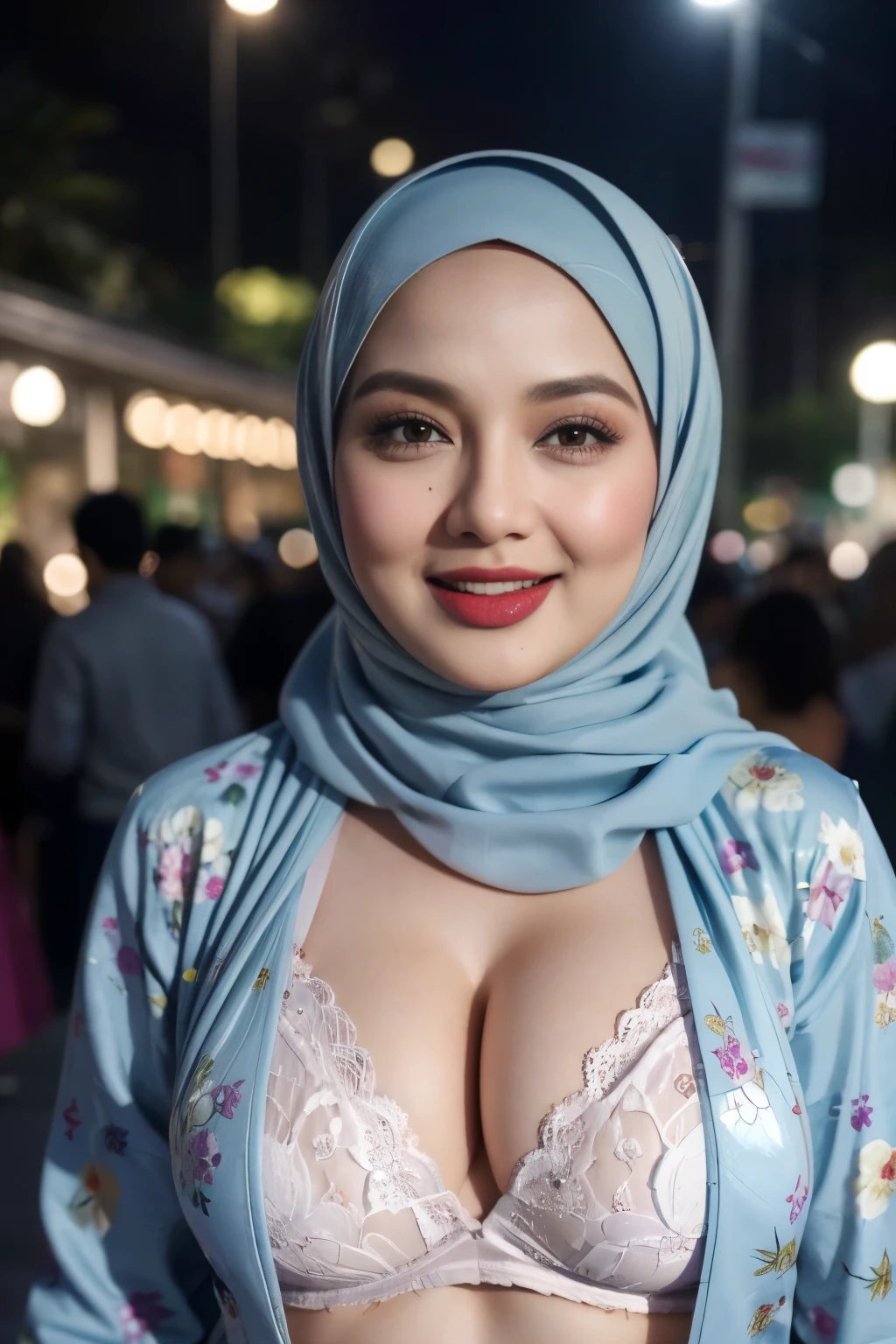 Coats, Shiny Breasts, ((Hijab)), ((62 years old)), "Plumpers", ("blue Hijab Floral pattern Naked"), "G-String & Thong", "Oki Setiana Dewi", ("Rainbow Hijab Floral pattern Naked"), Chubby Wearing Lace Bra & Short Hairy Pussy, "Facial expression in Happy Smile", "Rainbow", "Red Lips", "Bokeh", "Very Happy facial reaction", (Heavy Huge Breasts Tits), ((Outdoor' Background Kuala Lumpur Convention Centre)), Background of KLCC, side