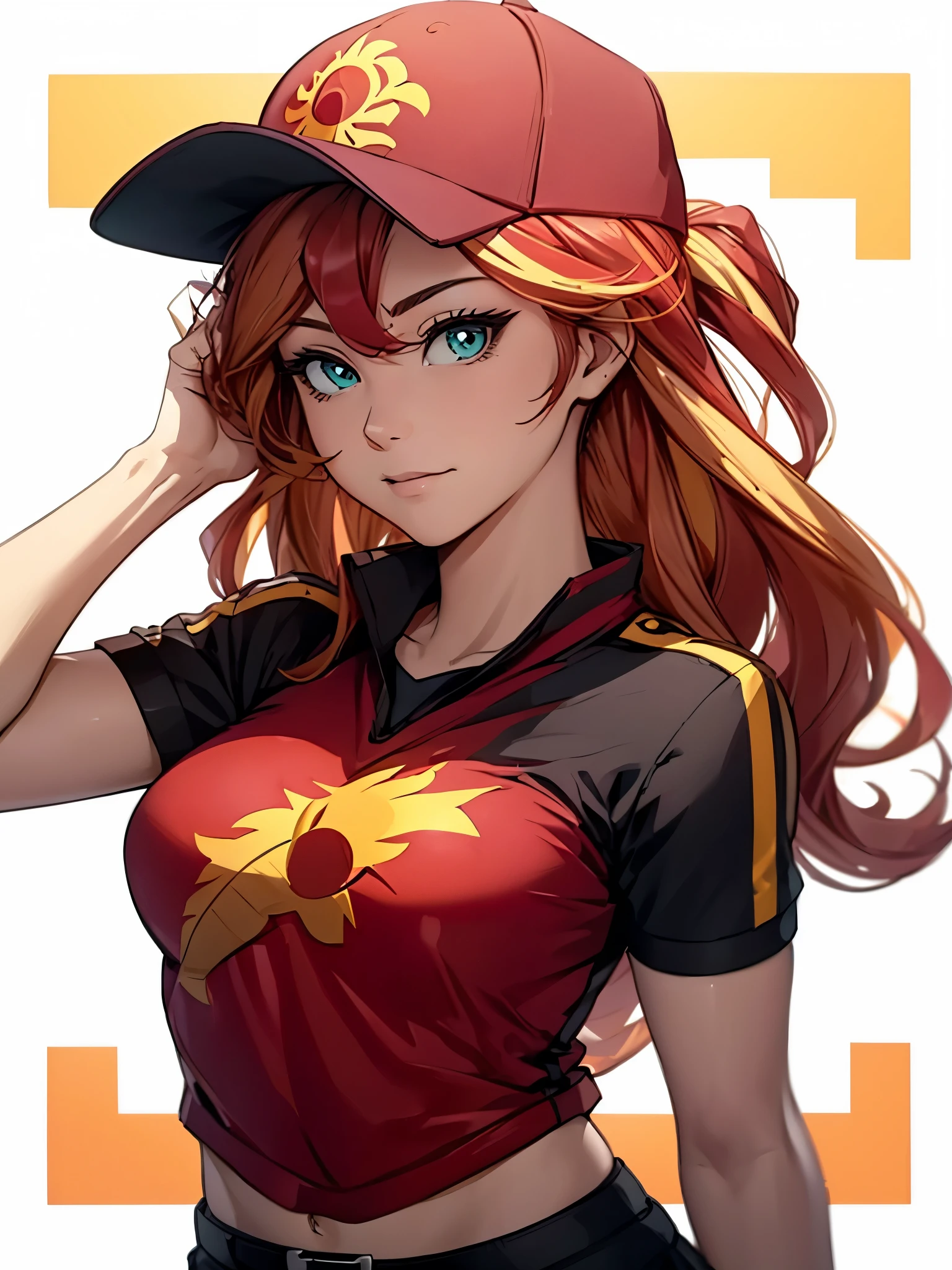 Sunsethuman, female, two hair tones, red and yellow hair, PizzaDeliverySivir