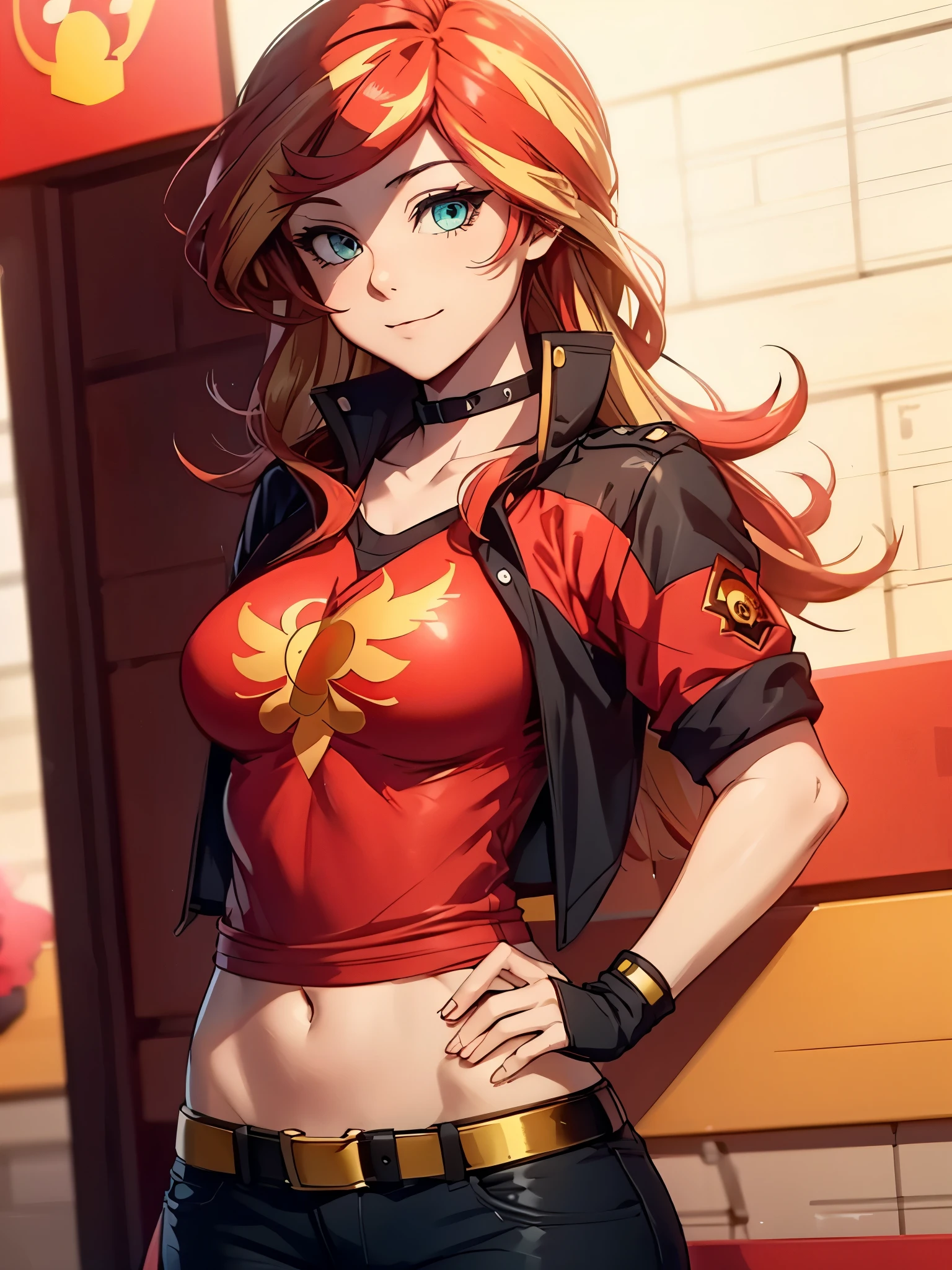 Sunsethuman, female, two hair tones, red and yellow hair, PizzaDeliverySivir