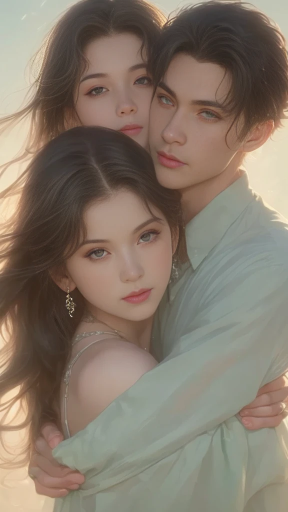 High-quality images of couples: blond man (Tall、Statue-like、Handsome and、Brave young man、Blue eyes、Curly golden hair、Wearing a grey antique military uniform) A woman with black hair (long straight black hair、Long Bangs、Blackberry eyes、A beautiful young femme fatale、naked、PRİNCESS、Hugging。They are in love with each other。Created by Boris Vallejo「Ideal Anatomy」The sketch of、It is characterized by being very detailed.。masterpiece、Detailed study of the face、Beautiful Face、Features of Beautiful Face、Perfect Image、Realistic shots、Detailed study of the face、Full body image、8k、Detailed Images、Highly detailed illustration、A true masterpiece of the highest quality、Careful drawing。Bare Skin、Gown and naked watercolor、