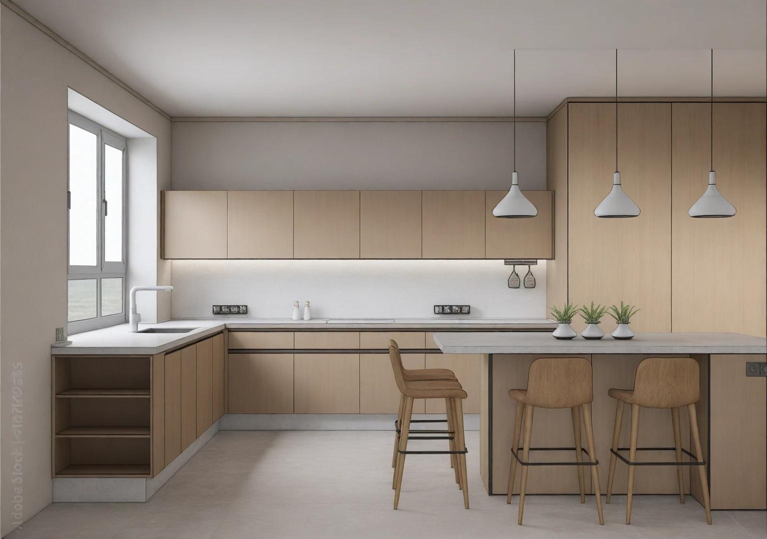 Raw photo,Masterpiece, high quality, best quality, authentic, super detail,
indoors, interior ,aiaigroup, ,kitchen room, kitchen cabinet, modern style, daylight