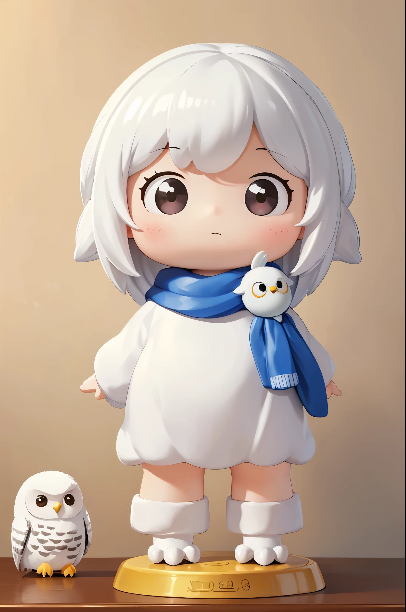 (masterpiece:1.2, Highest quality,High resolution,Super detailed),(Photorealistic Stick),8k,wallpaper,A woman wearing a snowy owl stuffed toy,cute,A charming face,There is no motivation