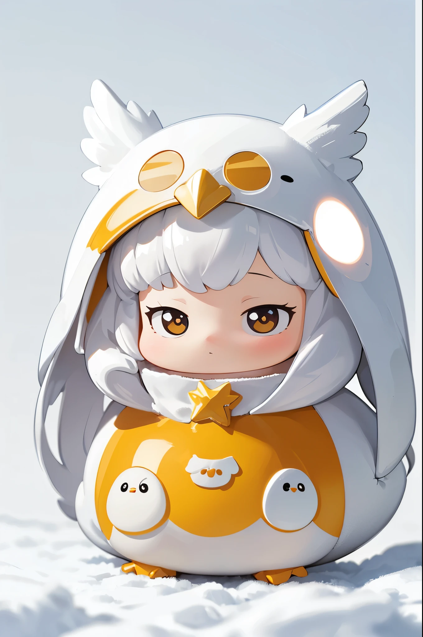 (masterpiece:1.2, Highest quality,High resolution,Super detailed),(Photorealistic Stick),8k,wallpaper,A woman wearing a snowy owl stuffed toy,cute,A charming face,There is no motivation