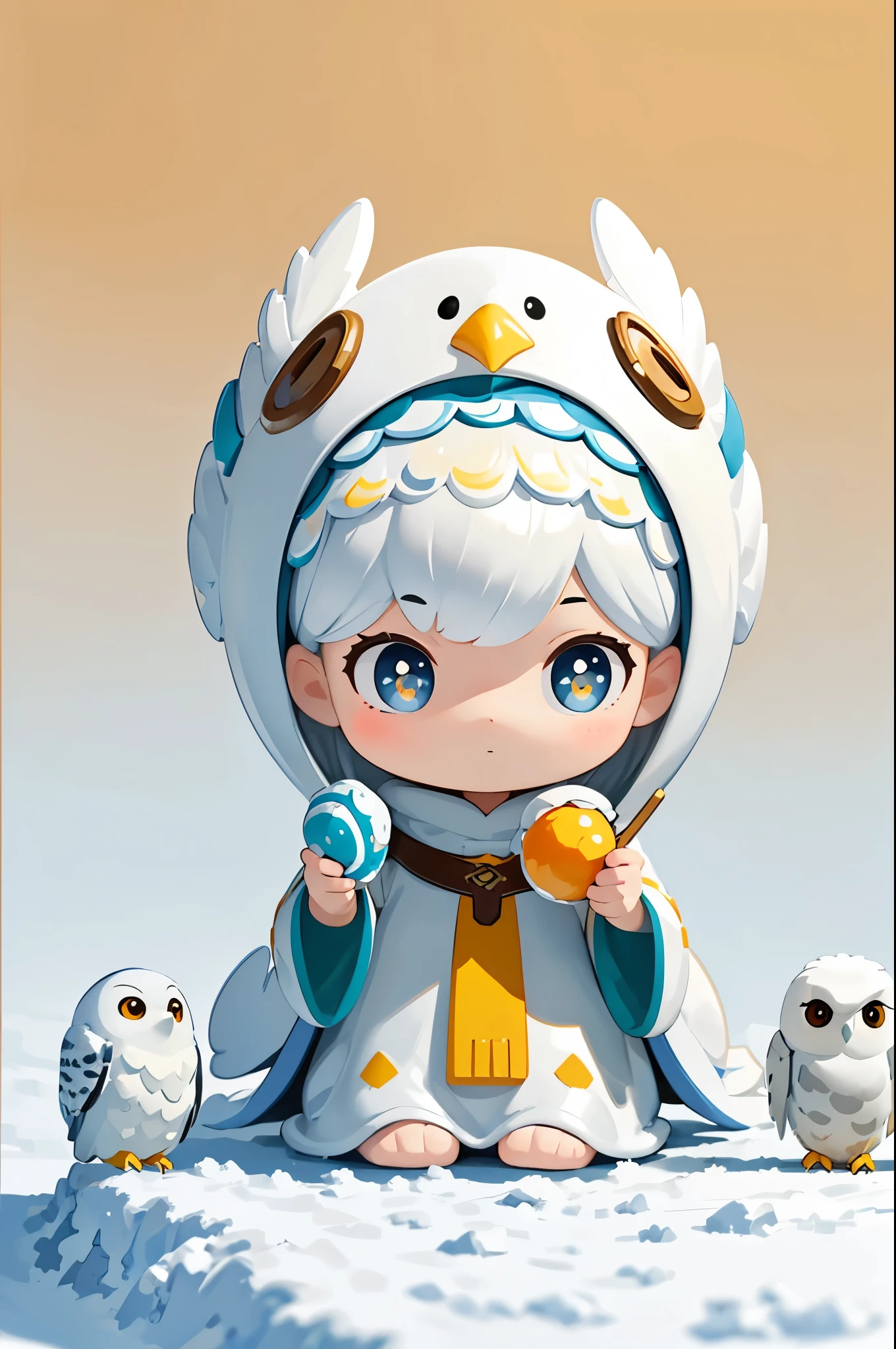 (masterpiece:1.2, Highest quality,High resolution,Super detailed),(Photorealistic Stick),8k,wallpaper,A woman wearing a snowy owl costume,cute,A charming face,There is no motivation