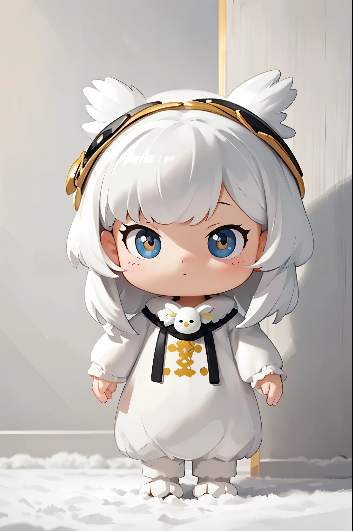 (masterpiece:1.2, Highest quality,High resolution,Super detailed),(Photorealistic Stick),8k,wallpaper,A woman wearing a snowy owl stuffed toy,cute,A charming face,There is no motivation