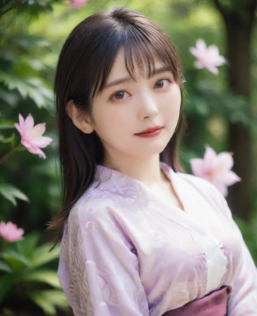  A woman wearing a transparent yukata、Japanese garden、in the garden、Veranda