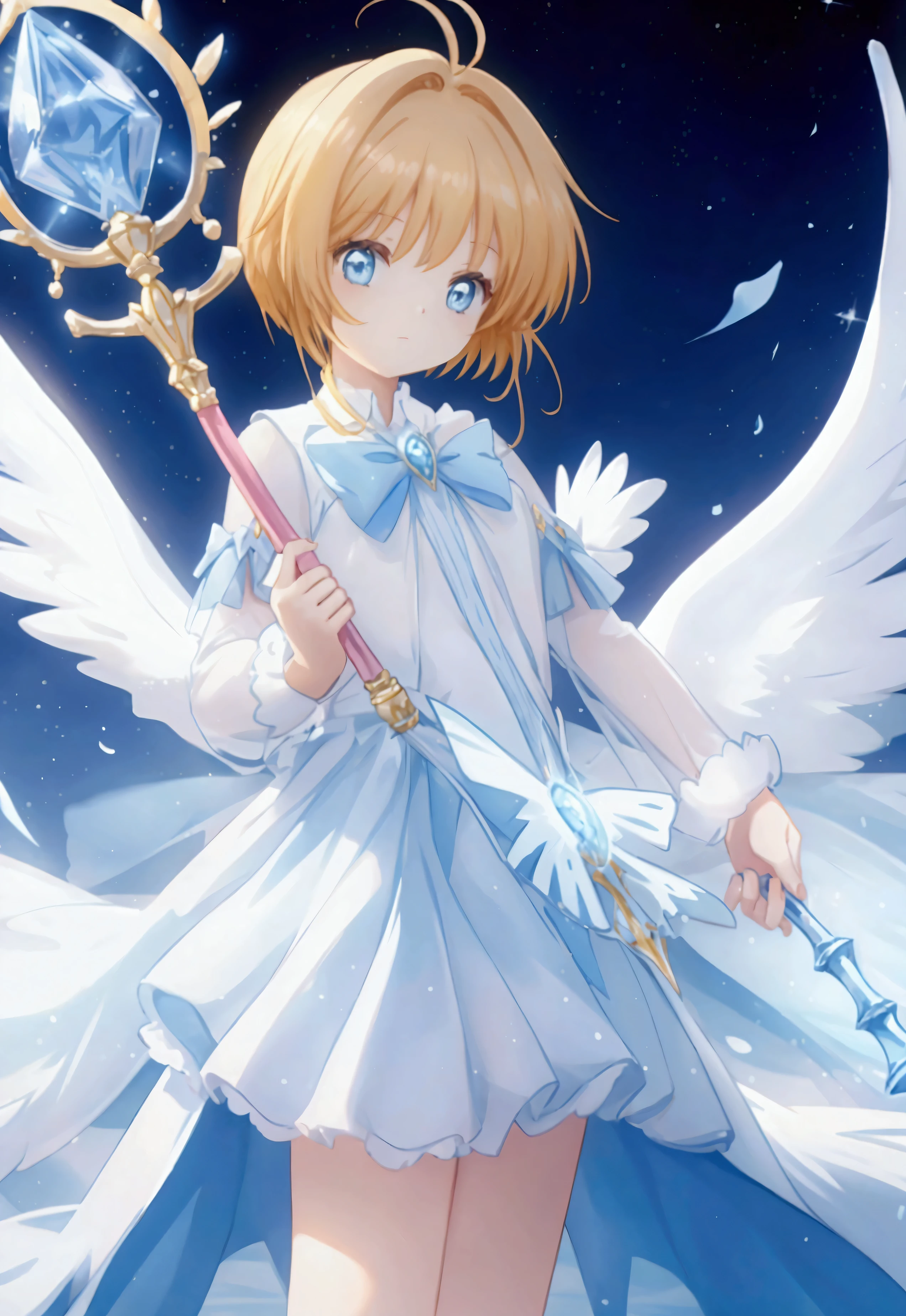Sunlight girl Angelicblue sky background with scepter