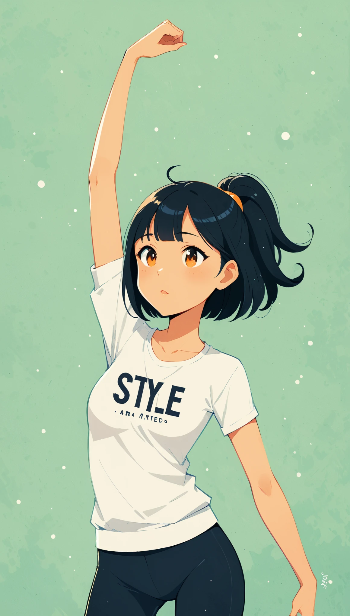 in style of Mike Azevedo，in style of Dan Matutina,(in style of Mike Azevedo:1.4),(Arm Stretch :1.3),1girl,