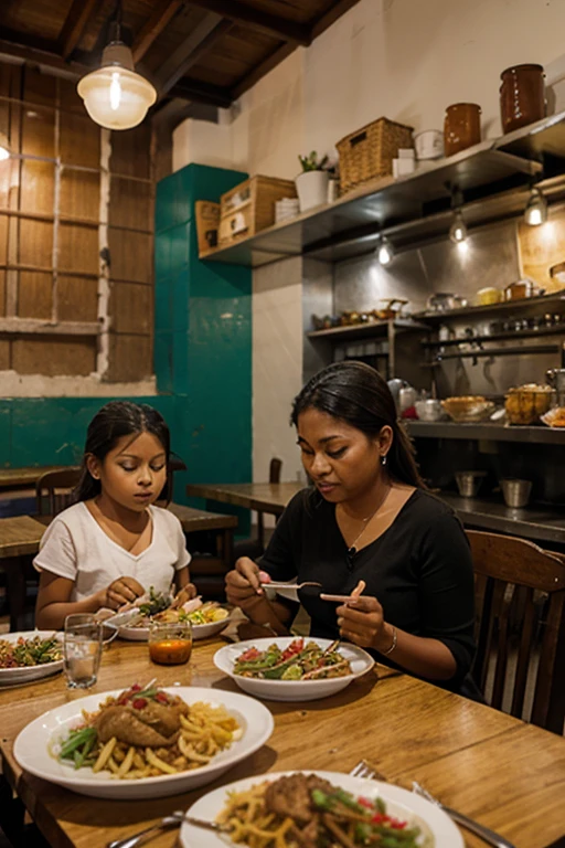a small restaurant with families eating Peruvian Creole food