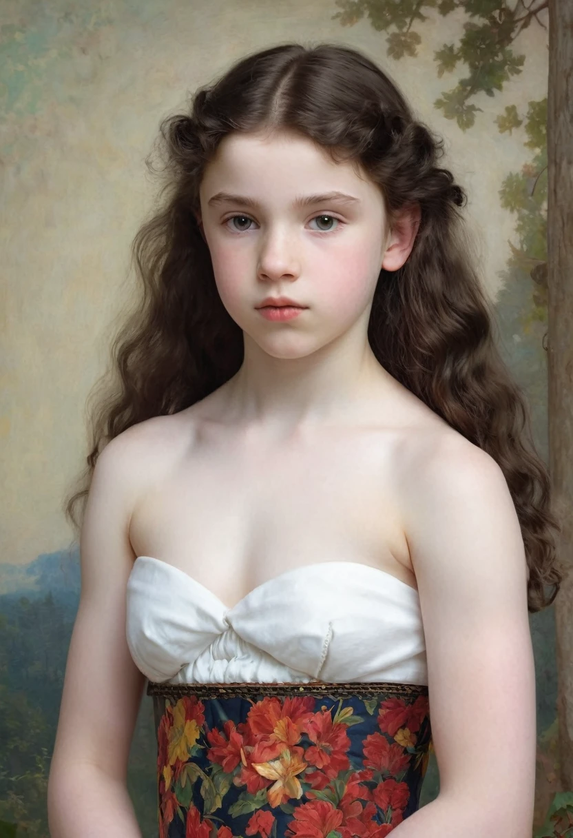 pale skin muscular brunette girl huge breasts in the style of William-Adolphe Bouguereau