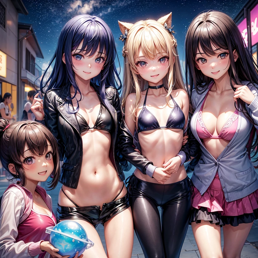best quality,,smile,blazer,swimsuit,nepal,Beautiful girl with superpowers,Ignition ability,Blitzkrieg,Psychic,High-dimensional beautiful girl,leather jacket,Multidimensional beautiful girl,複数人のgirlが描かれている,They are hugging each other,Colorful,Different world,girlの集団,JK,Swimwear,bikini,girl,Sexy and cute,New generation,Evolution of fashion,middle School girlultiple girls are depicted,harem,idol group,starry sky background,photo shoot,long hair,wearing a cardigan,beautiful girlの国,girl's paradise,highest quality,big breasts,leather jacket,happy girl,horny girl,Blue eyes,perfect face,standing position,She has her bangs down,fur jacket,Beautiful eyes,smooth hair,perfect eyes,beautiful girl,Angel Girl,multicolored hair colors,naughty girl,beautiful,High-dimensional beautiful girl,Multidimensional beautiful girl,gathering,Group、,