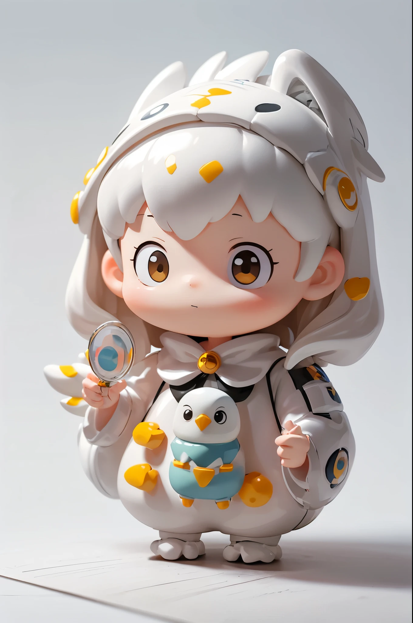(masterpiece:1.2, Highest quality,High resolution,Super detailed),(Photorealistic Stick),8k,wallpaper,Ultra-fine painting,A figurine of a woman wearing a snowy owl stuffed toy,cute,A charming face,There is no motivation,Isometric 3D diorama