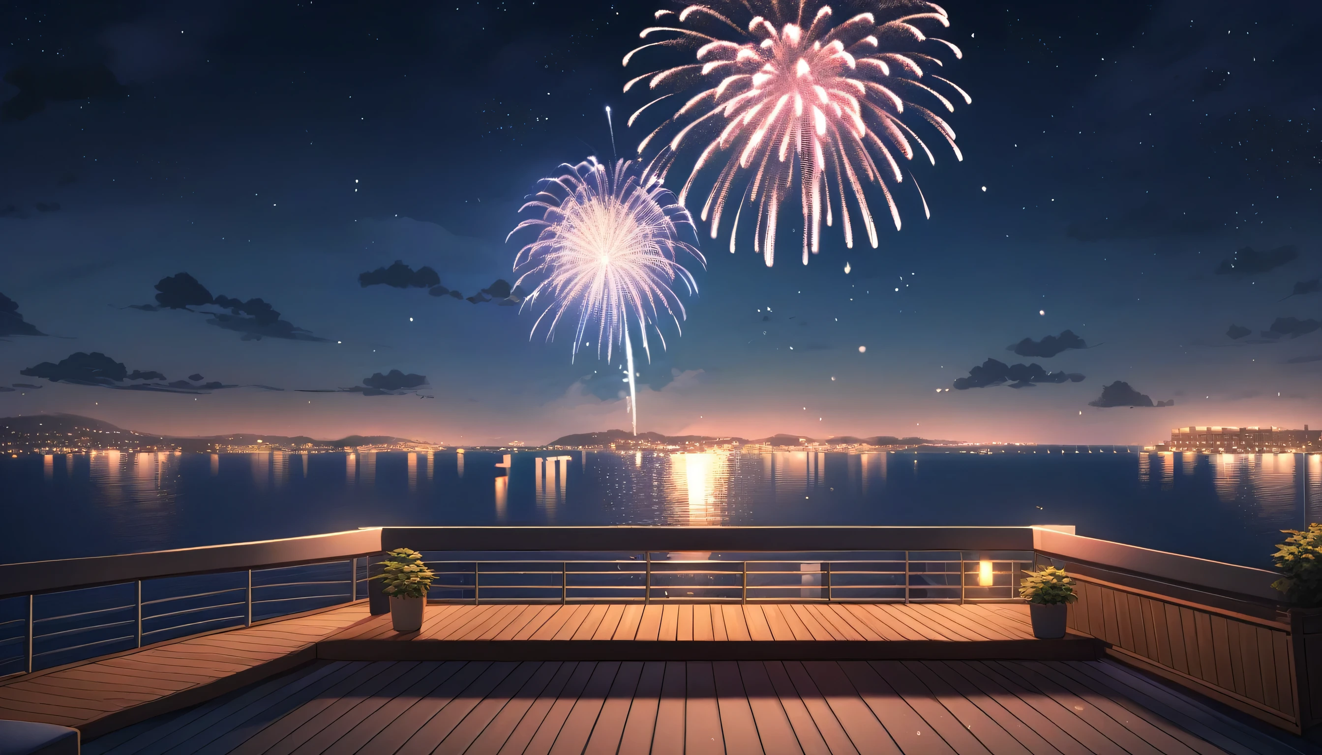 Rooftop terrace with sea view, I see fireworks,