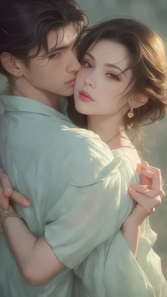 High-quality images of couples: blond man (Tall、Statue-like、Handsome and、Brave young man、Blue eyes、Curly golden hair、Wearing a grey antique military uniform) A woman with black hair (long straight black hair、Long Bangs、Blackberry eyes、A beautiful young femme fatale、naked、PRİNCESS、Hugging。They are in love with each other。Created by Boris Vallejo「Ideal Anatomy」The sketch of、It is characterized by being very detailed.。masterpiece、Detailed study of the face、Beautiful Face、Features of Beautiful Face、Perfect Image、Realistic shots、Detailed study of the face、Full body image、8k、Detailed Images、Highly detailed illustration、A true masterpiece of the highest quality、Careful drawing。Bare Skin、Gown and naked watercolor、

黒のパンティ