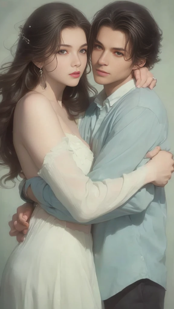 High-quality images of couples: blond man (Tall、Statue-like、Handsome and、Brave young man、Blue eyes、Curly golden hair、Wearing a grey antique military uniform) A woman with black hair (long straight black hair、Long Bangs、Blackberry eyes、A beautiful young femme fatale、naked、PRİNCESS、Hugging。They are in love with each other。Created by Boris Vallejo「Ideal Anatomy」The sketch of、It is characterized by being very detailed.。masterpiece、Detailed study of the face、Beautiful Face、Features of Beautiful Face、Perfect Image、Realistic shots、Detailed study of the face、Full body image、8k、Detailed Images、Highly detailed illustration、A true masterpiece of the highest quality、Careful drawing。Bare Skin、Gown and naked watercolor、
黒のパンティ