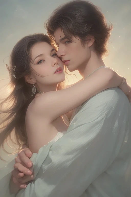 High-quality images of couples: blond man (Tall、Statue-like、Handsome and、Brave young man、Blue eyes、Curly golden hair、Wearing a grey antique military uniform) A woman with black hair (long straight black hair、Long Bangs、Blackberry eyes、A beautiful young femme fatale、naked、PRİNCESS、Hugging。They are in love with each other。Created by Boris Vallejo「Ideal Anatomy」The sketch of、It is characterized by being very detailed.。masterpiece、Detailed study of the face、Beautiful Face、Features of Beautiful Face、Perfect Image、Realistic shots、Detailed study of the face、Full body image、8k、Detailed Images、Highly detailed illustration、A true masterpiece of the highest quality、Careful drawing。Bare Skin、Gown and naked watercolor、
黒のパンティ