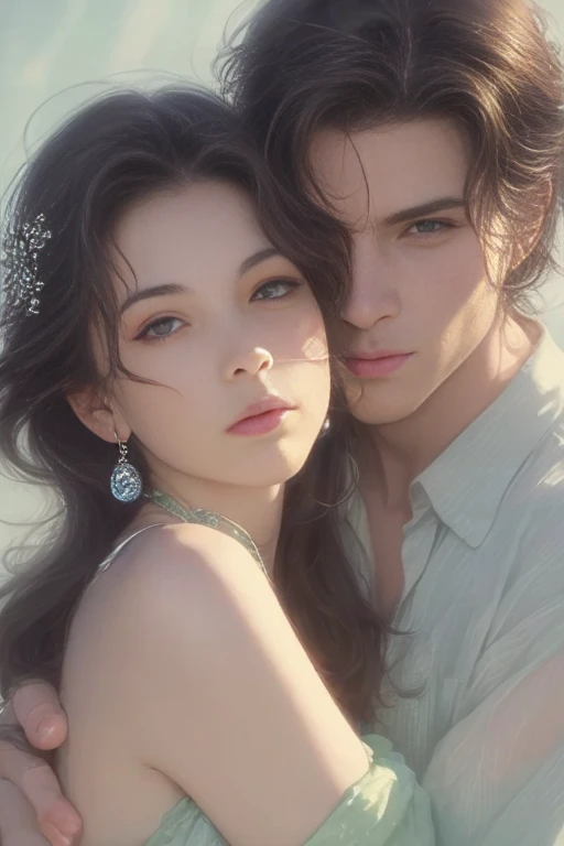 High-quality images of couples: blond man (Tall、Statue-like、Handsome and、Brave young man、Blue eyes、Curly golden hair、Wearing a grey antique military uniform) A woman with black hair (long straight black hair、Long Bangs、Blackberry eyes、A beautiful young femme fatale、naked、PRİNCESS、Hugging。They are in love with each other。Created by Boris Vallejo「Ideal Anatomy」The sketch of、It is characterized by being very detailed.。masterpiece、Detailed study of the face、Beautiful Face、Features of Beautiful Face、Perfect Image、Realistic shots、Detailed study of the face、Full body image、8k、Detailed Images、Highly detailed illustration、A true masterpiece of the highest quality、Careful drawing。Bare Skin、Gown and naked watercolor、

黒のパンティ