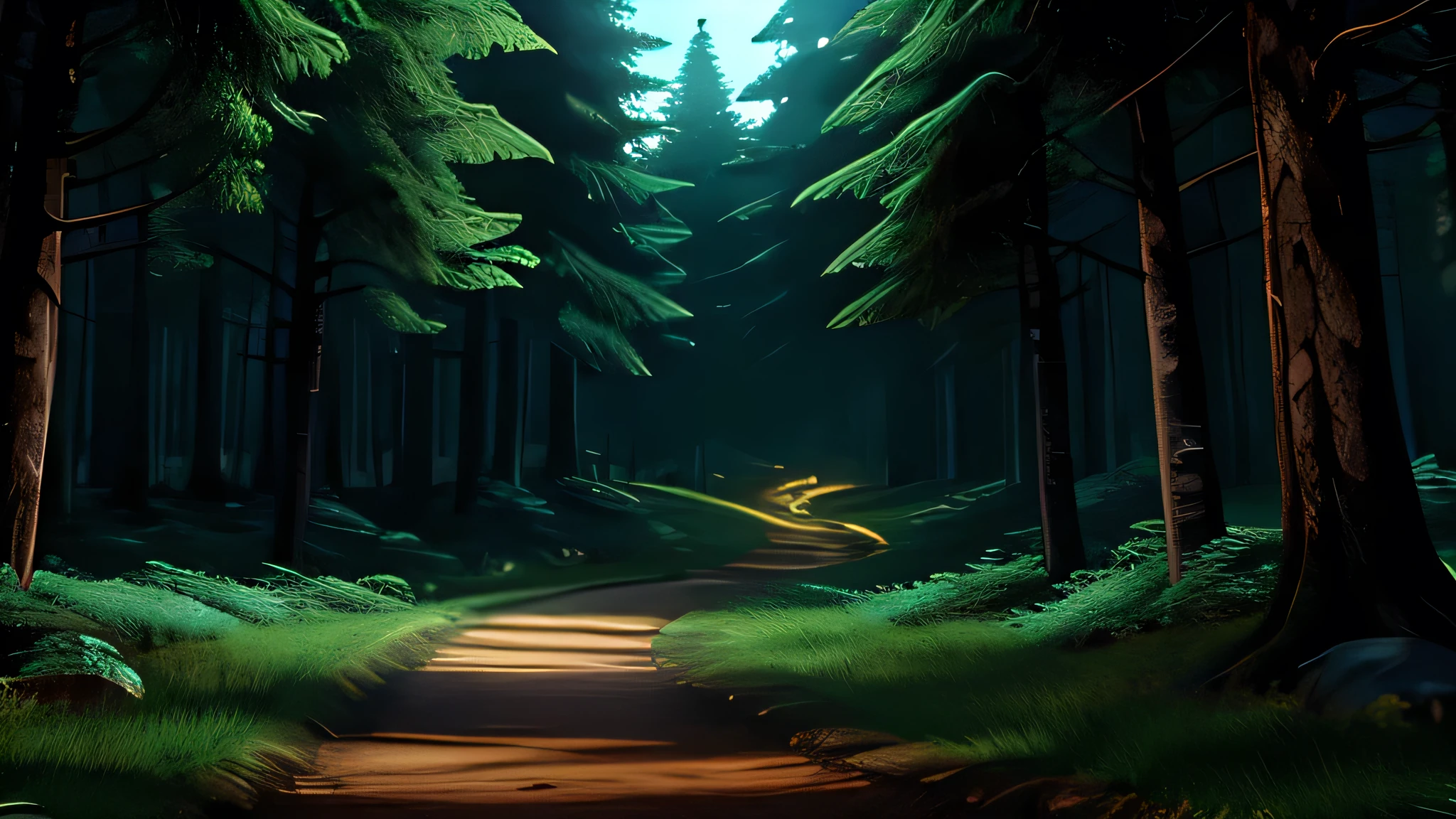 In the dark forest、forest、Mountain trail、Scary atmosphere、