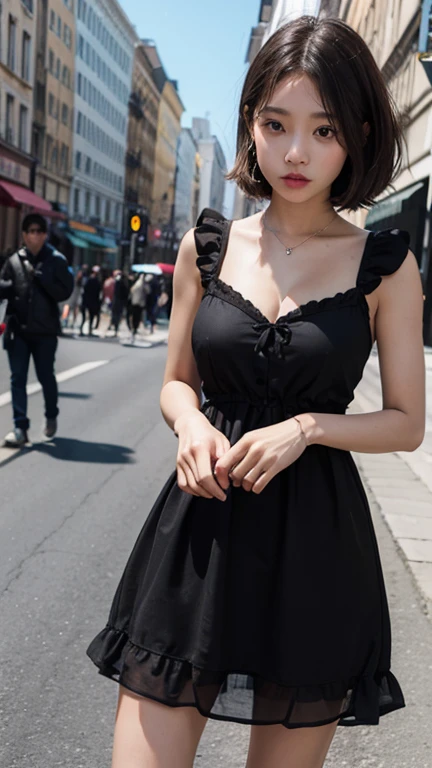 solo , 1girl , dress hip hop styes , mid breast , American girl