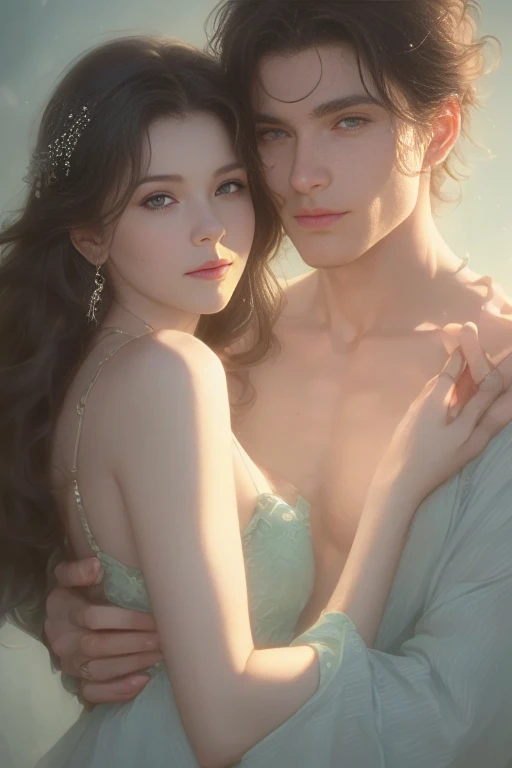 High-quality images of couples: blond man (Tall、Statue-like、Handsome and、Brave young man、Blue eyes、Curly golden hair、Wearing a grey antique military uniform) A woman with black hair (long straight black hair、Long Bangs、Blackberry eyes、A beautiful young femme fatale、naked、PRİNCESS、Hugging。They are in love with each other。Created by Boris Vallejo「Ideal Anatomy」The sketch of、It is characterized by being very detailed.。masterpiece、Detailed study of the face、Beautiful Face、Features of Beautiful Face、Perfect Image、Realistic shots、Detailed study of the face、Full body image、8k、Detailed Images、Highly detailed illustration、A true masterpiece of the highest quality、Careful drawing。Bare Skin、Gown and naked watercolor、
黒のパンティ、ヒール