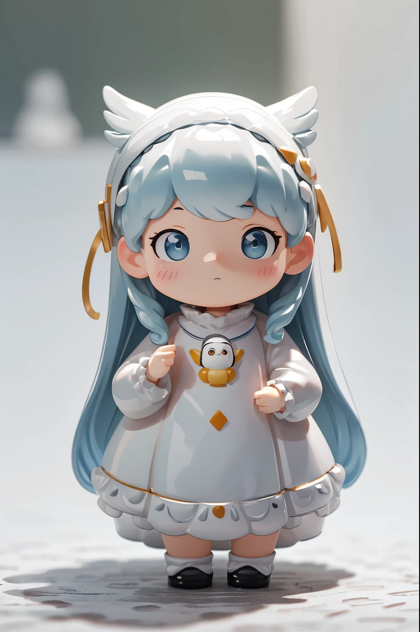 (masterpiece:1.2, Highest quality,High resolution,Super detailed),(Photorealistic Stick),8k,wallpaper,Ultra-fine painting,A figurine of a woman wearing a snowy owl stuffed toy,cute,A charming face,There is no motivation,Isometric 3D diorama,Nature of Hokkaido,(Displayed in the case)