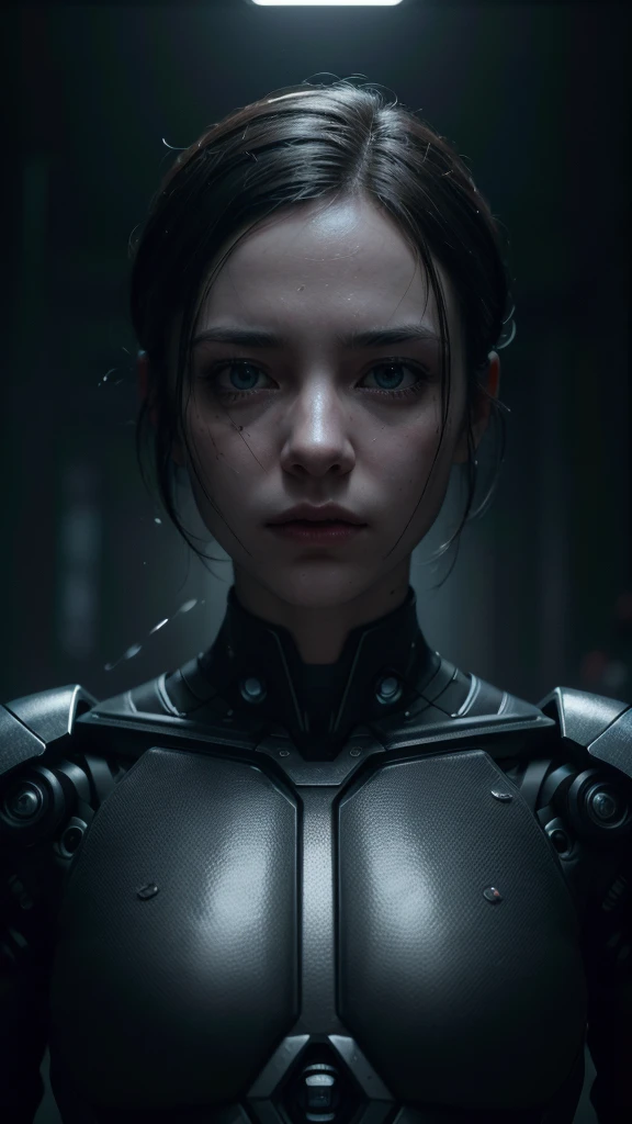 a highly detailed and realistic android robot with human appearance, advanced AI system malfunctioning and glitching out, error messages, sparks and smoke coming from the head and body, complex circuitry visible, dramatic lighting, cinematic composition, dark moody atmosphere, chiaroscuro lighting, deep shadows, dramatic colors, gritty, dystopian, (best quality,4k,8k,highres,masterpiece:1.2),ultra-detailed,(realistic,photorealistic,photo-realistic:1.37),cinematic lighting,dramatic angles,moody,dystopian,dark,gritty