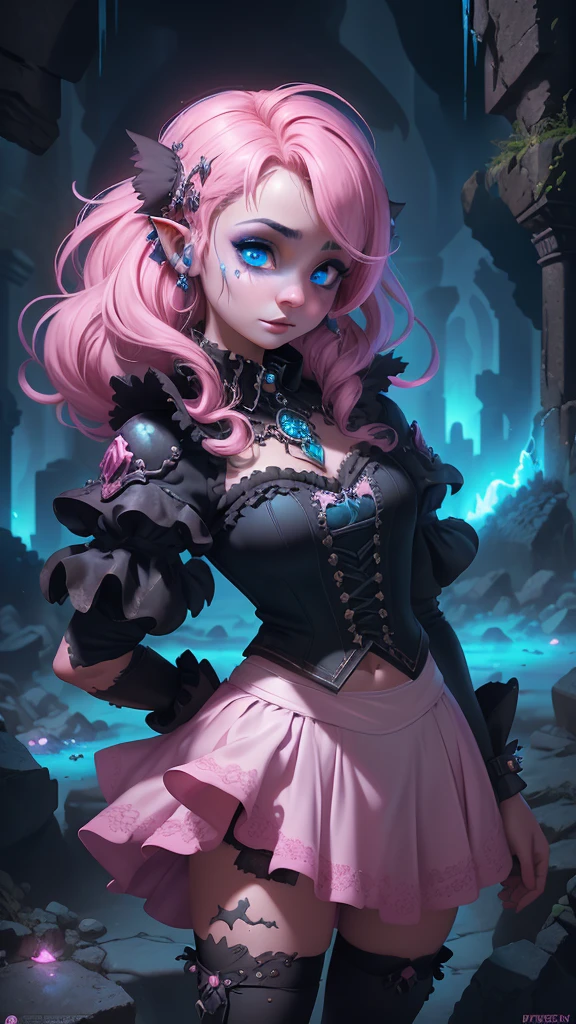 (La mejor calidad,A high resolution,Ultra - detallado,actual),Ariana Grande, (in the style of Tim Burton:1.4) , (mini skirt pink gothic :1.4) , (a hyper realism gothic anime girl:1.4) , (a punk rock creature:1.4) , cheeks flushed with colour, dark lips slightly parted, High cheekbones, surrounded by flecks of electrical sparks, (make up), high contrast, (better lighting, an extremely created and beautiful), (cinematic light), showy,,(Ruined dungeon ruins background:1.4 ), epic fantasy art style hd, 4K fantasy art, epic fantasy digital art style, epic fantasy art style, Fantasy Woman, epic fantasy art portrait, Epic fantasy style, hyperrealistic fantasy art, hd fantasy art, epic fantasy character art, epic fantasy art, in style of dark fantasy art, epic fantasy digital art,( cowboy pose :1.4), ,(Ruined dungeon ruins background caverna cueva pasillo :1.4 ), (detailed perfect anatomy :V2.1), (face detailed :1.4), (cinematic lighting :1.4), (bright colors neón ), (beautiful eyes detailed perfect :1.4), (skirt lifted by itself: 1.1), (skirt lift: 1.3), (showing white panties: 1.3), (Ariana Grande :1.4), More detailed 8K.motor irreal:1.4,UHD,La mejor calidad:1.4, fotorrealista:1.4, textura de la piel:1.4, obra maestra:1.8,obra-prima, mejor calidad,objeto Objeto], (detailed face features:1.3),(Las proporciones correctas),(Ojos hermosos azules:1.4 ),  (pose vaquero)