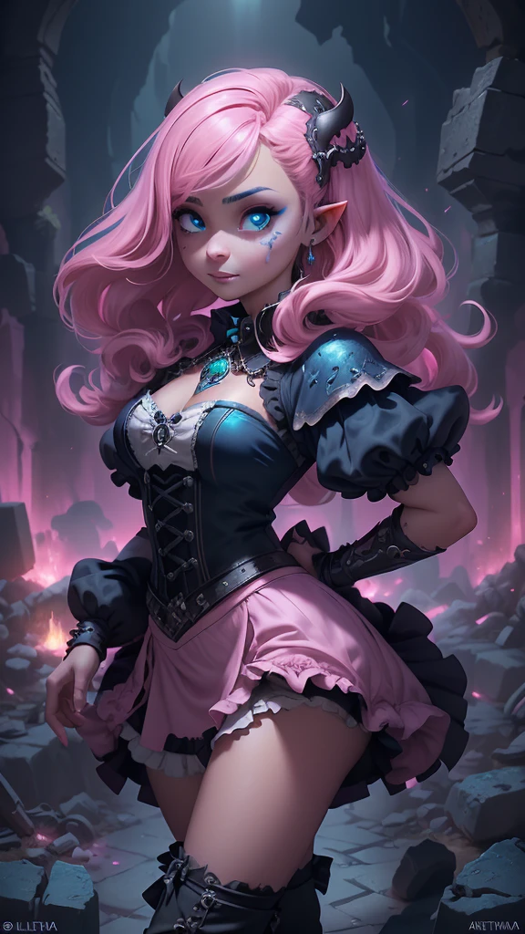 (La mejor calidad,A high resolution,Ultra - detallado,actual),Ariana Grande, (in the style of Tim Burton:1.4) , (mini skirt pink gothic :1.4) , (a hyper realism gothic anime girl:1.4) , (a punk rock creature:1.4) , cheeks flushed with colour, dark lips slightly parted, High cheekbones, surrounded by flecks of electrical sparks, (make up), high contrast, (better lighting, an extremely created and beautiful), (cinematic light), showy,,(Ruined dungeon ruins background:1.4 ), epic fantasy art style hd, 4K fantasy art, epic fantasy digital art style, epic fantasy art style, Fantasy Woman, epic fantasy art portrait, Epic fantasy style, hyperrealistic fantasy art, hd fantasy art, epic fantasy character art, epic fantasy art, in style of dark fantasy art, epic fantasy digital art,( cowboy pose :1.4), ,(Ruined dungeon ruins background caverna cueva pasillo :1.4 ), (detailed perfect anatomy :V2.1), (face detailed :1.4), (cinematic lighting :1.4), (bright colors neón ), (beautiful eyes detailed perfect :1.4), (skirt lifted by itself: 1.1), (skirt lift: 1.3), (showing white panties: 1.3), (Ariana Grande :1.4), More detailed 8K.motor irreal:1.4,UHD,La mejor calidad:1.4, fotorrealista:1.4, textura de la piel:1.4, obra maestra:1.8,obra-prima, mejor calidad,objeto Objeto], (detailed face features:1.3),(Las proporciones correctas),(Ojos hermosos azules:1.4 ),  (pose vaquero)
