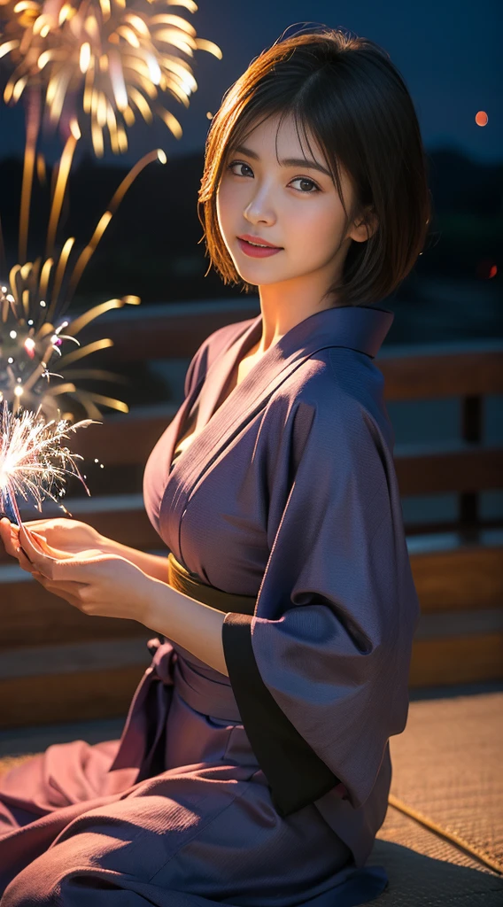 nightscape、((Colorful fireworks))、((Yukata with colorful floral pattern))、a Pretty、9th class、large tits、Leaning forward、boobs loli、thongs:1.3、cleavage of the breast、bob cuts、Cute girl 10 years old、AKB48 Team TP、AKB48 、(A masterpice、the best quality:1.2)、ultra-high-resolution、(photoreallistic:1.4)、Detailed skin、lighting like a movie、friendly、intelligent、Get carried away by the conversation、Happiness、cordial、Energetic and、Cheerful and、Be creative、Glittering eyes and infectious smile