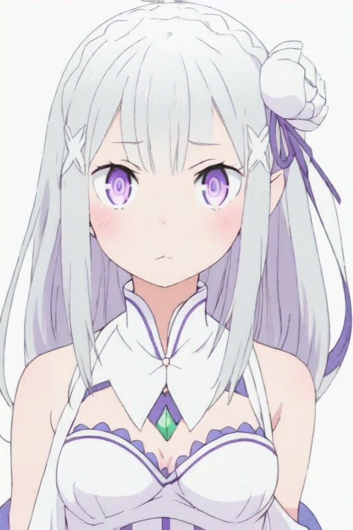emilia rizero, One girl, alone, Serious face, Upper Body, Very detailed, Master Pierce,Completely naked