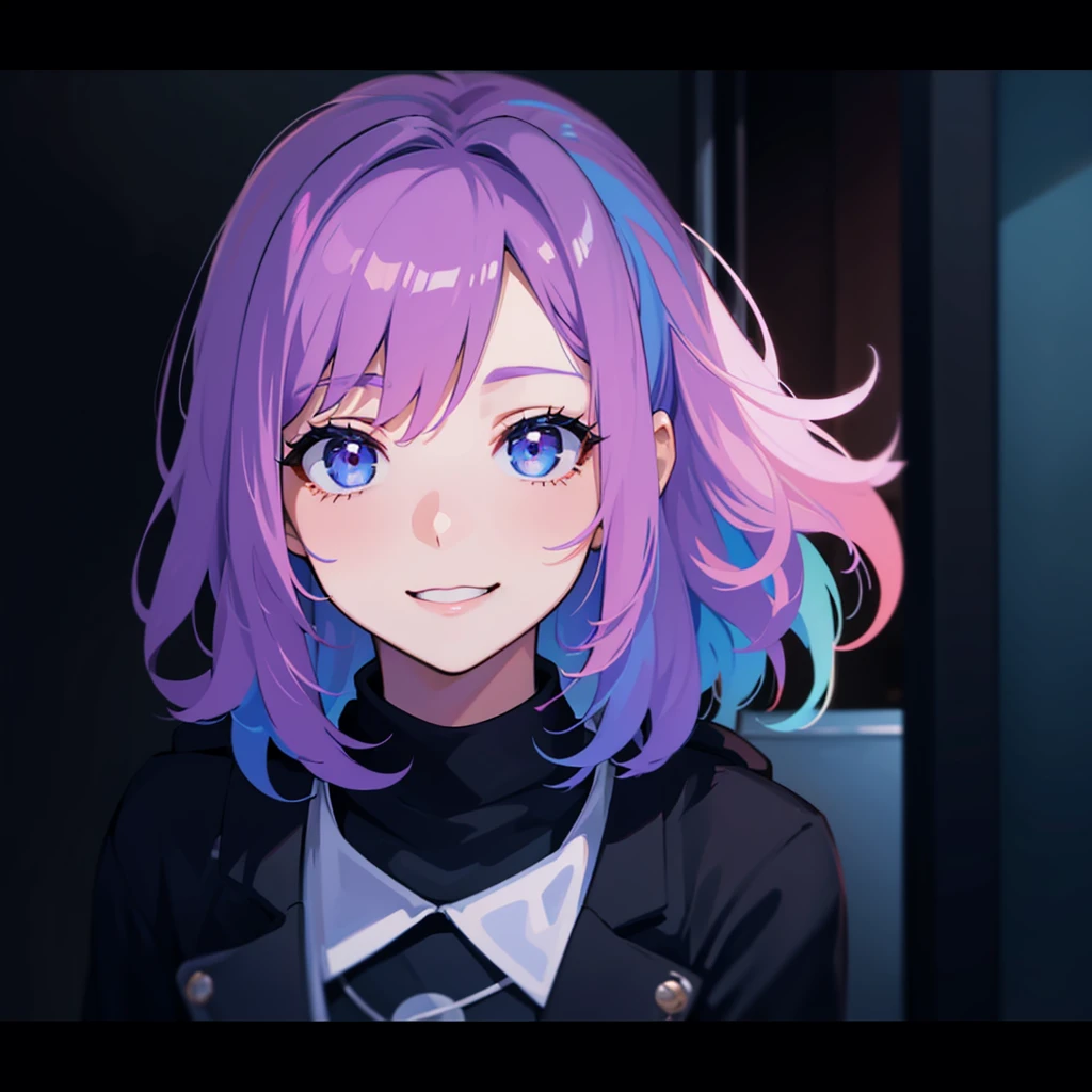 a close up of a kfukvf-1990, smiling, with blue and pink hair, a character portrait, inspired by Cindy Sherman, unsplash, red and cinematic lighting, portrait of a young teenage girl, fisheye portrait, XF35mmF1.4 R, ƒ/2.8, 35.0 mm, 1/200, ISO 500
