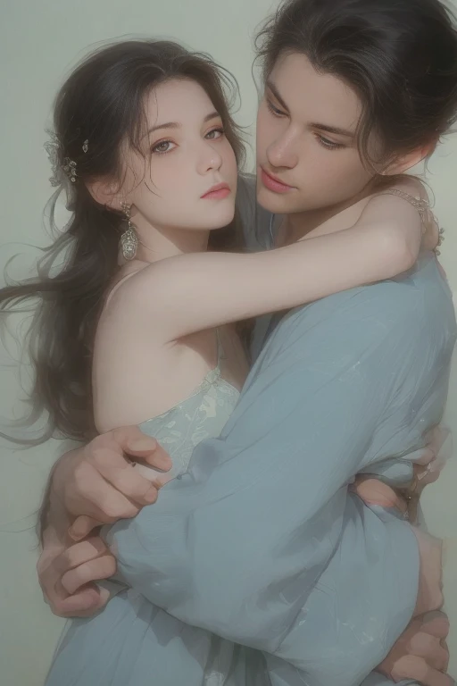 High-quality images of couples: blond man (Tall、Statue-like、Handsome and、Brave young man、Blue eyes、Curly golden hair、Wearing a grey antique military uniform) A woman with black hair (long straight black hair、Long Bangs、Blackberry eyes、A beautiful young femme fatale、naked、PRİNCESS、Hugging。They are in love with each other。Created by Boris Vallejo「Ideal Anatomy」The sketch of、It is characterized by being very detailed.。masterpiece、Detailed study of the face、Beautiful Face、Features of Beautiful Face、Perfect Image、Realistic shots、Detailed study of the face、Full body image、8k、Detailed Images、Highly detailed illustration、A true masterpiece of the highest quality、Careful drawing。Bare Skin、Gown and naked watercolor、

黒のパンティ、