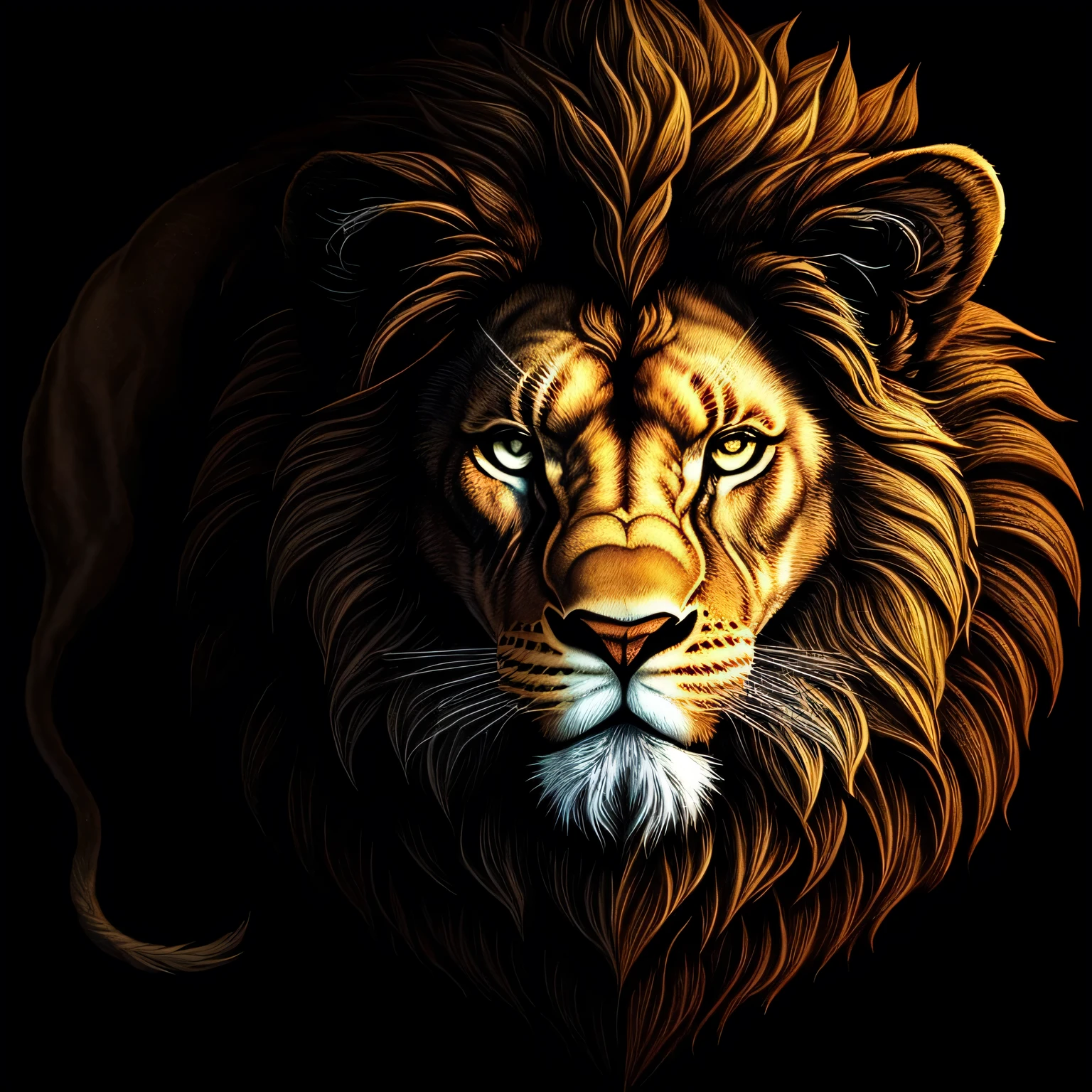 Generate artwork portraying The ShadowLion sending cryptic messages through art and literature.