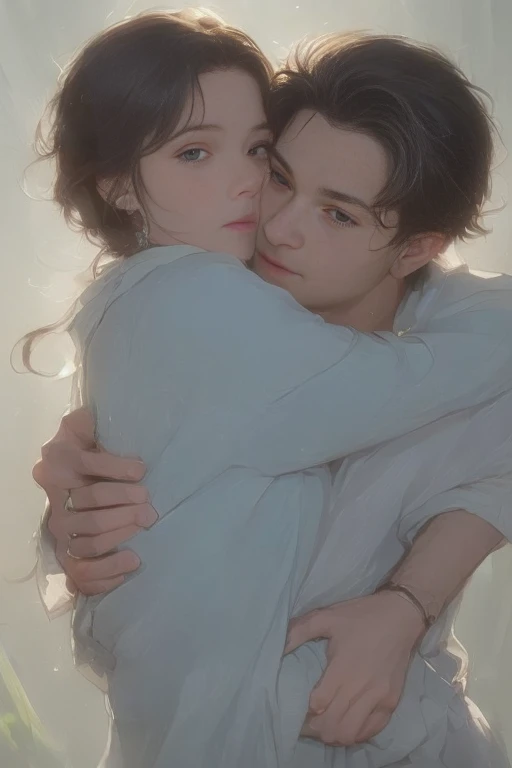 High-quality images of couples: blond man (Tall、Statue-like、Handsome and、Brave young man、Blue eyes、Curly golden hair、Wearing a grey antique military uniform) A woman with black hair (long straight black hair、Long Bangs、Tears streaming down my face、Blackberry eyes、A beautiful young femme fatale、naked、PRİNCESS、Hugging。They are in love with each other。Created by Boris Vallejo「Ideal Anatomy」The sketch of、It is characterized by being very detailed.。masterpiece、Detailed study of the face、Beautiful Face、Features of Beautiful Face、Perfect Image、Realistic shots、Detailed study of the face、Full body image、8k、Detailed Images、Highly detailed illustration、A true masterpiece of the highest quality、Careful drawing。Bare Skin、Gown and naked watercolor、
Watercolor Gothic、Romance Black Panties、

Large drops of sweat、Dripping Sweat、A look of ecstasy as she spreads her legs wide、Intense love, intense pose、Many men
