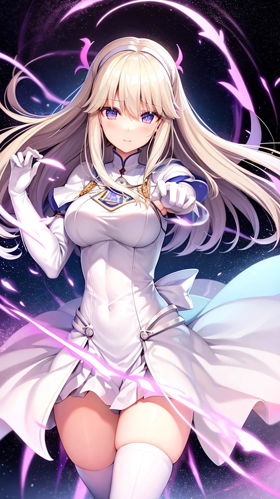 1girl, solo, arcueid brunestud, red eyes, blonde hair, solo, breasts, evil smile, arcueid, blood,