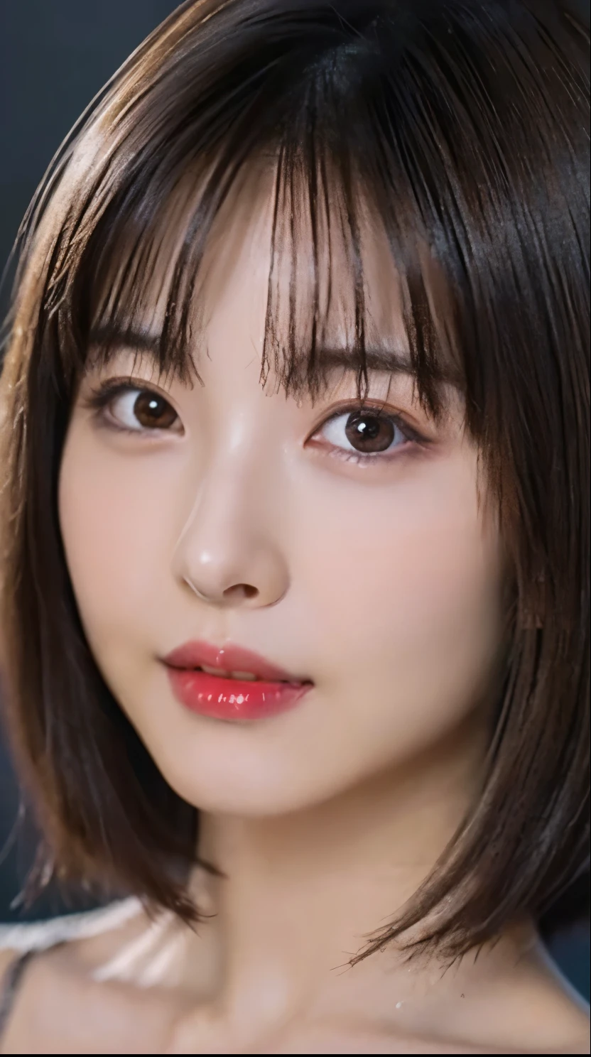 ((Bust-up photo of face:1.4))、(Highest quality、Tabletop、8k、Best image quality、Award-winning works)、(One Girl, :1.3)、(Perfect naked beautiful girls:1.5)、(A woman with extremely beautiful makeup:1.5)、Perfect Makeup、Long eyelashes、Ultra-high definition sparkling eyes、Ultra HD Hair、Ultra-high resolution glossy lips、Ultra High Resolution Perfect Teeth、Ultra HD cute face、Light blonde hair:1.4、(Very short straight hair:1.1)、Look at me and smile、[clavicle]、Accurate anatomy、(Face close-up:1.5)、Luxury Love Hotel、(The most atmospheric and warm lighting:1.2)、Blurred Background、With bangs、Ultra-high-definition, shiny, moisturized face、Ultra-high resolution glowing skin、The most detailed face、Super high resolution detailed faces、ultra high resolution hair、Ultra-high resolution sparkling eyes、Beautiful face drawn in every detail、Ultra high resolution glossy red lips
