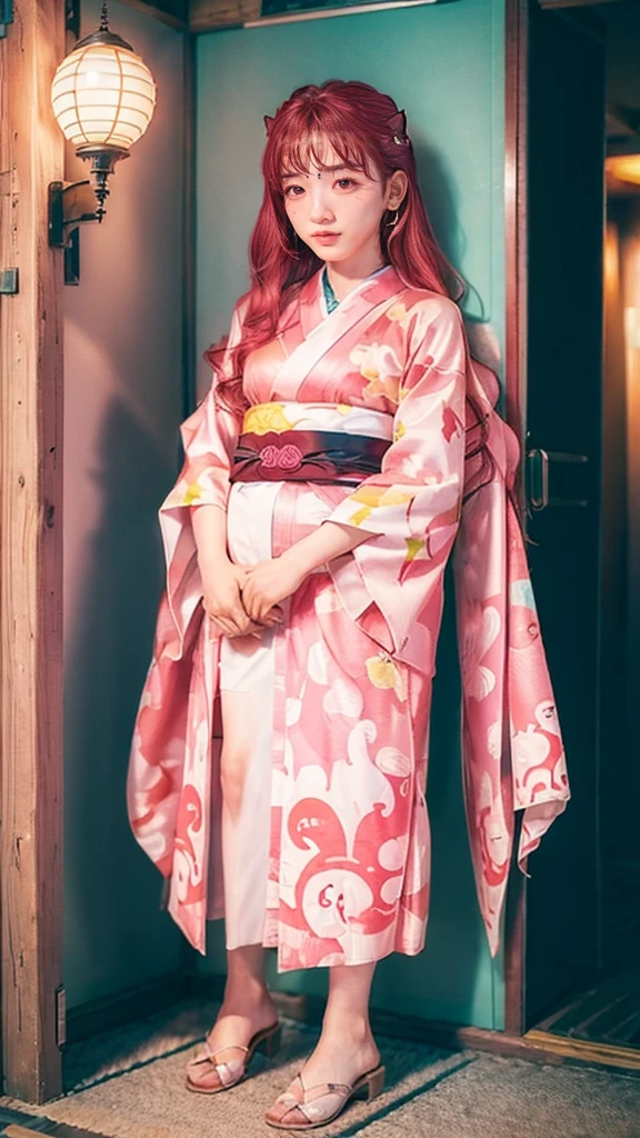 Cute Japanese female, (16 years old), (very cute face), white moist skin, looking at the camera,
BREAK,
Idol,
BREAK,
(wearing cute kimono: 1.3), (revealing kimono), very large earrings, short length,
BREAK,
(kick pose: 1.3),
BREAK,
(long hair), (pink hair: 1.2), (wavy hair), (gradient hair: 1.3), (hair with red tips),
BREAK,
(realistic: 1.3), masterpiece, perfect lighting, (ultra-high resolution), (8K), (highly detailed: 1.4), (from the front), (full body: 1.4), (symmetrical: 1.2),
BREAK,
(Shibuya, Japan: 1.2),
BREAK,
(Demon Slayer: 1.4),