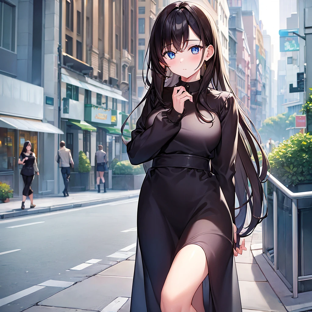 (masterpiece,16k),(beautiful eyes:1.3),1girl,everyday wear, daily life,city street,standing,walking,looking viewer,(upper body)