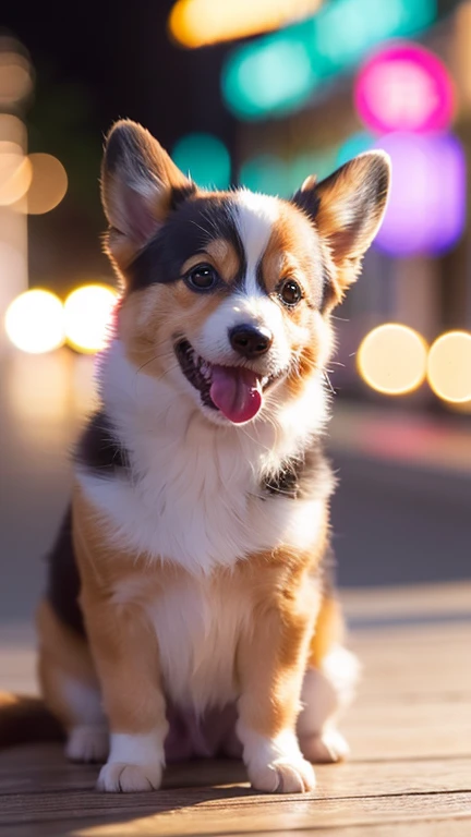 A small corgi with a tongue is realistic,ultra-realistic realism,Setophaga Petechia, Amazing,award winning photography,Bokeh,vividness,beautiful illumination,Gao Qing,HDr, UHD-$ 250-v 5.2