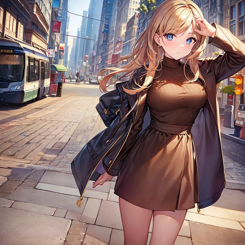 (masterpiece,top quality,best quality,high quality,16k),(beautiful eyes:1.3),1girl,everyday wear, daily life,city street,standing,walking,looking viewer,(upper body,face)