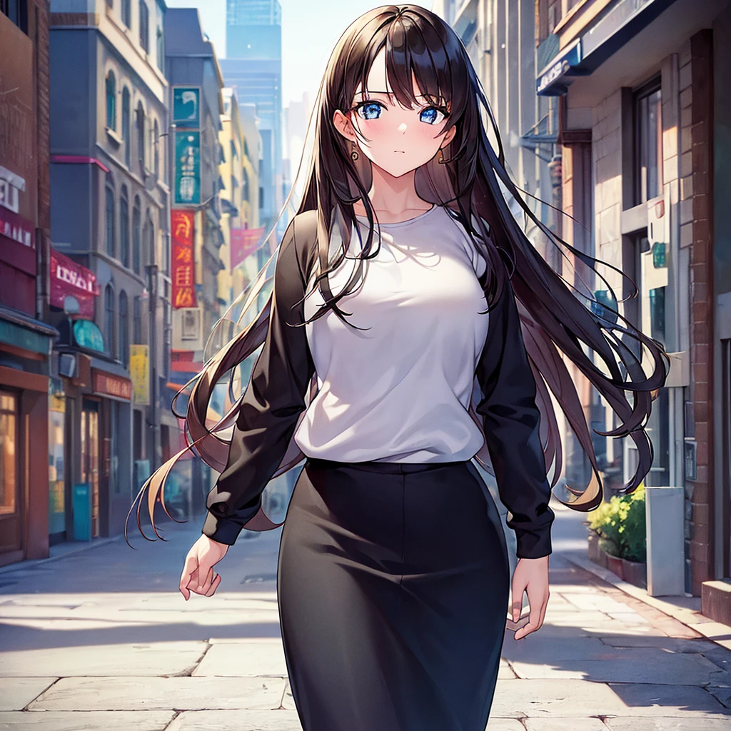 (masterpiece,top quality,best quality,high quality,16k),(beautiful eyes:1.3),1girl,everyday wear, daily life,city street,standing,walking,looking viewer,(upper body,face)